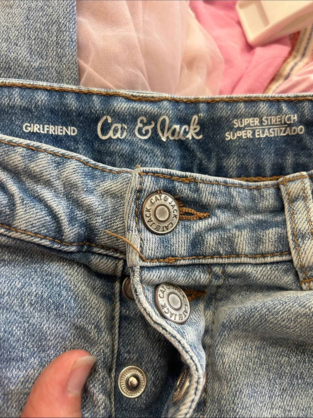 Cat & Jack Light Blue Embroidered Distressed Straight Leg Jeans